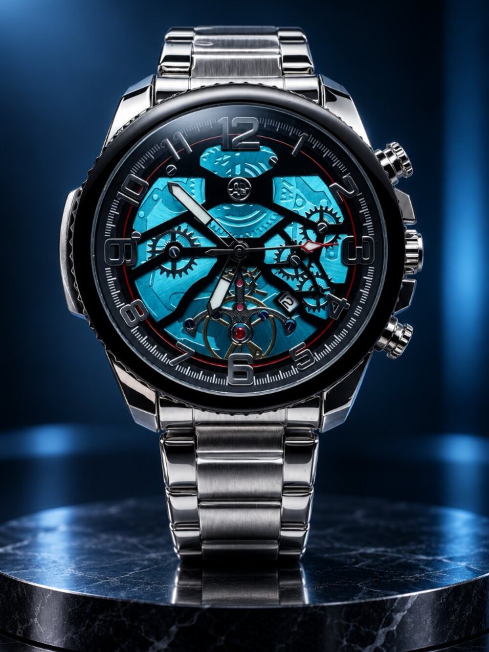 AJ Accessories Mechanical Steel Explorer Skeleton Watch - Turquoise